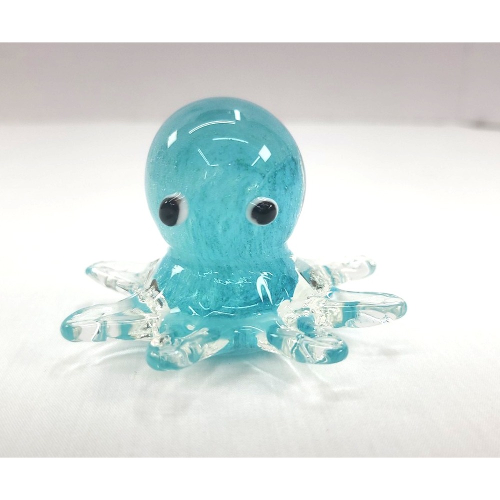 Handmade Art Glass Octopus Paperweight Decor Sea Ocean Aqua Green Blue Teal